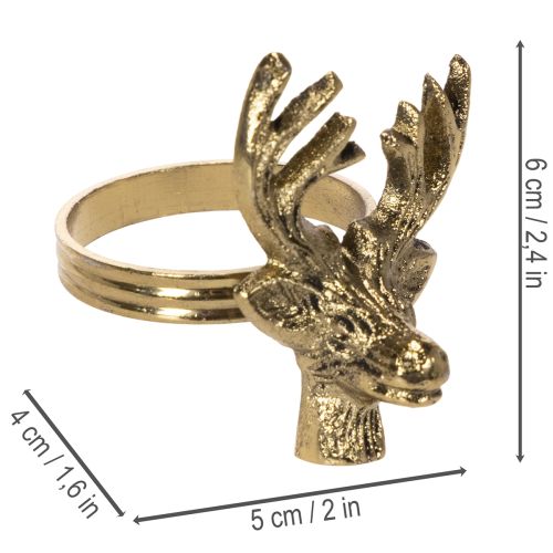 Gold Metal Napkin Rings with Deer Head Design, 6cm, Set of 4 | Floristik24.co.uk