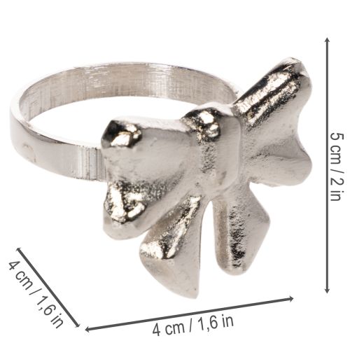 Bow napkin ring, metal, shiny silver, 5cm, 4 pieces | Floristik24.co.uk
