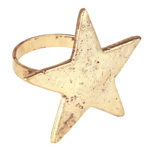 Floristik24 Napkin rings star gold antique look metal 6.5cm Ø4cm 4 pcs