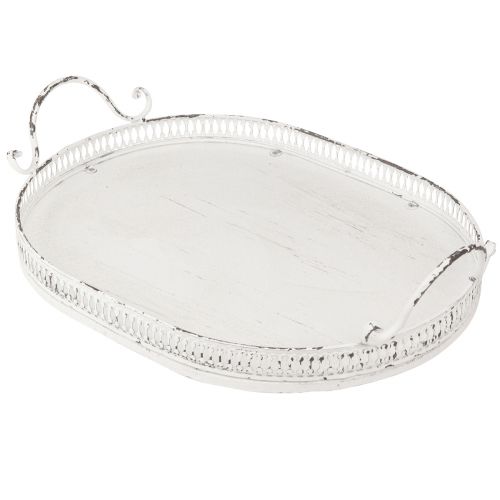 Product Shabby Chic tray oval with handles white 36/45cm set of 2