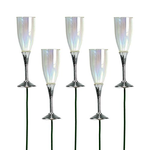 Product New Year&#39;s Eve decoration champagne glass plug silver 7.5cm L27cm 12pcs