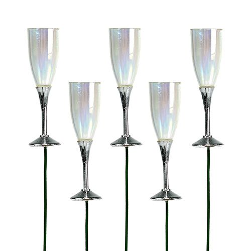 New Year&#39;s Eve decoration champagne glass plug silver 7.5cm L27cm 12pcs