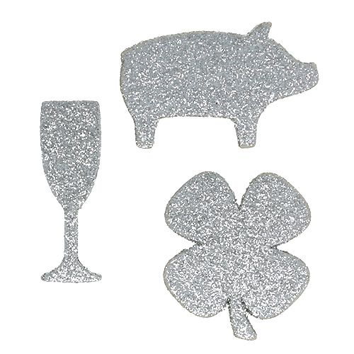 Floristik24 New Year's Eve decoration mix silver with glitter 4cm - 5cm 24 pcs