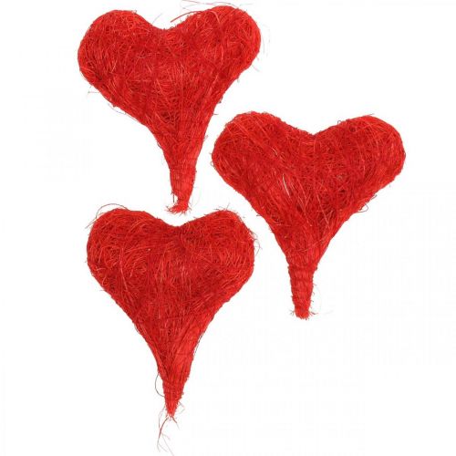 Floristik24 Sisal hearts red, decoration for wedding, natural sisal fibers, Valentine&#39;s Day H7.5–9cm 16pcs