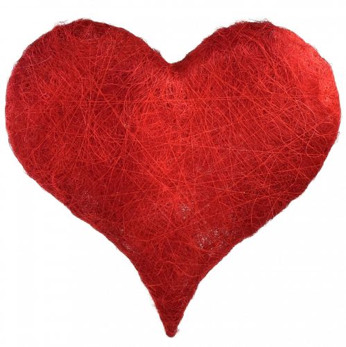 Sisal heart decoration with sisal fibers in red 40x40cm