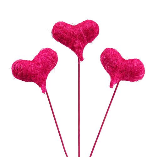 Floristik24 Sisal hearts on the stick Pink 8cm L25cm 24pcs