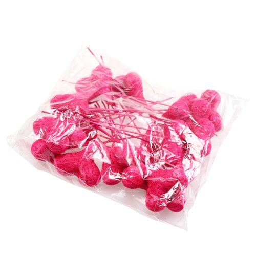 Floristik24 Sisal hearts on the stick Pink 8cm L25cm 24pcs