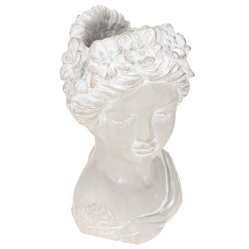 Sculpture female bust cast stone planter grey antique 15×14×25cm