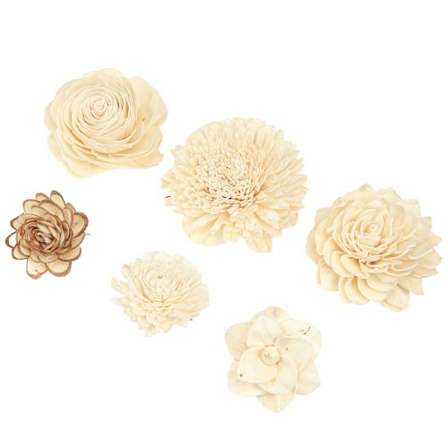 Product Sola Flowers Wood Wooden Flowers Decoration Mix Cream 6-11cm 12-15 Pcs