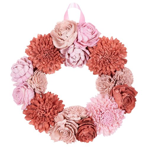 Hanging floral wreath with pink blossoms for stylish decoration of living space, 25cm