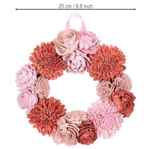 Product Hanging floral wreath with pink blossoms for stylish decoration of living space, 25cm