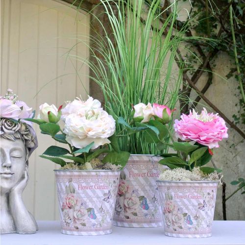 Floristik24 Summer decoration flower pot metal roses planter Ø11.5cm H10.5cm