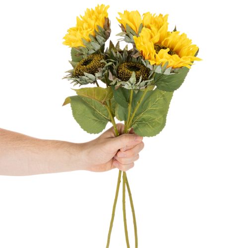 Product Artificial Sunflower Stems with Realistic Leaves and Blooms, 58cm, Set of 3