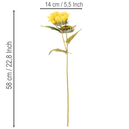 Product Artificial Sunflower Stems with Realistic Leaves and Blooms, 58cm, Set of 3
