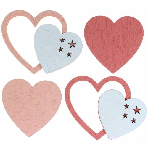 Floristik24 Lilac deco heart pink / white 24p