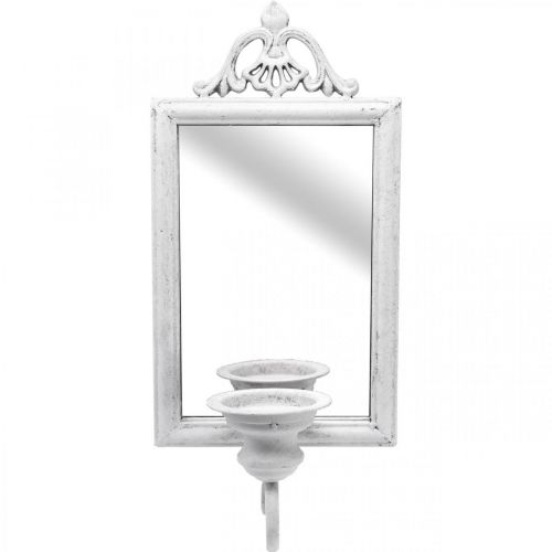 Antique look mirror with candle holder white metal Shabby H50cm