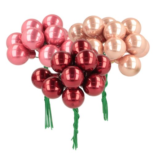 Mini Christmas Baubles on Wire Set Glossy Mirror Berries 20mm 140pcs