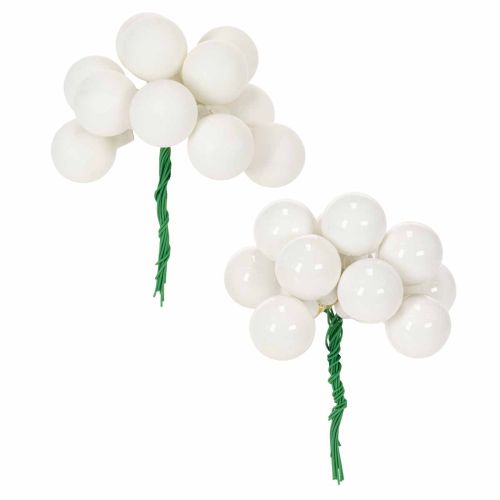 White Glass Mini Baubles on Wire, 25 mm, 140 Pieces for Floristry buy online | Floristik24.co.uk