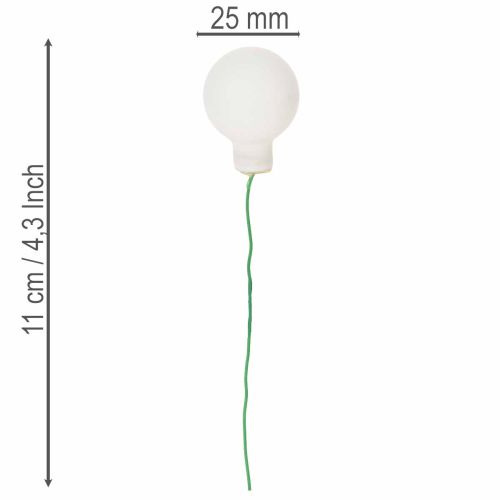 White Glass Mini Baubles on Wire, 25 mm, 140 Pieces for Floristry | Floristik24.co.uk
