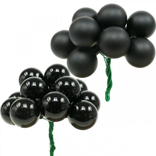 Product Mini Christmas balls on wire black glass Ø25mm 140 pcs