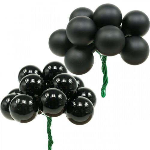 Product Mini Christmas balls on wire black glass Ø25mm 140p