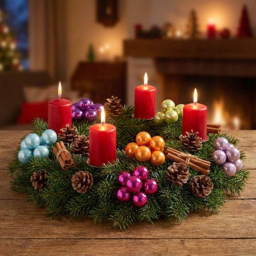 Product Mini Christmas Baubles on Wire Glass Mirror Berries Multicolour 40mm Set of 32