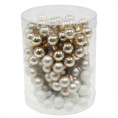 Product Mini Christmas balls on wire gold, cream Ø1.5cm 140 pcs
