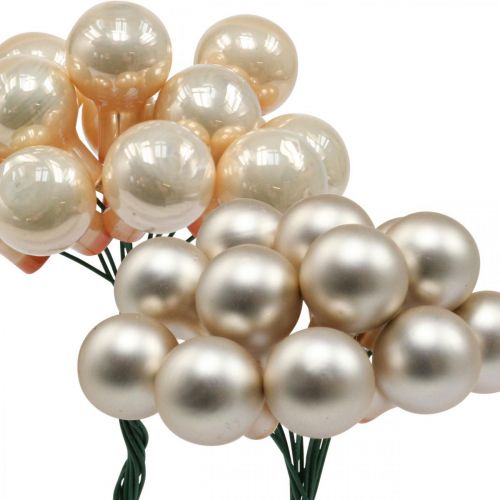 Product Mini Christmas balls on wire gold, cream Ø1.5cm 140 pcs