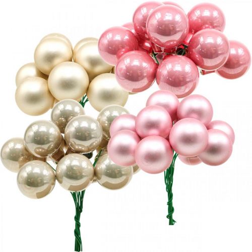 Floristik24 Mini Christmas balls on wire glass Ø25mm pink 140 pcs