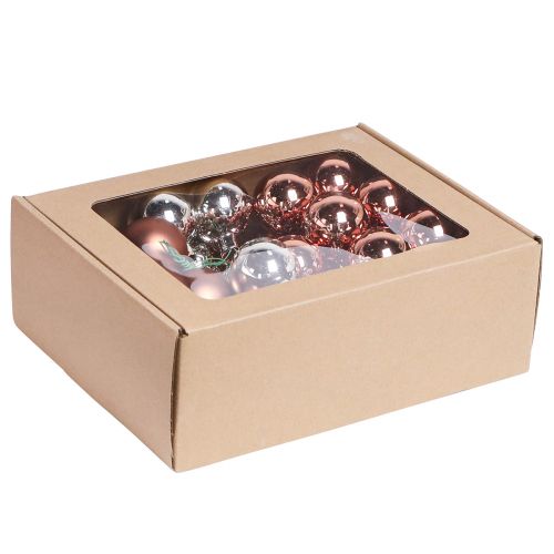 Product Christmas Baubles on Wire Glass Apricot Silver Ø40mm 32pcs