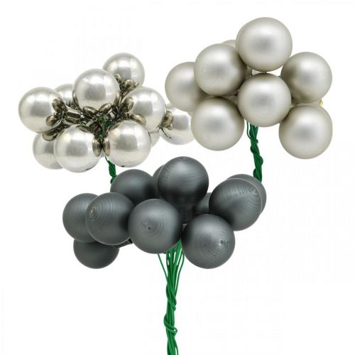 Mini Christmas balls anthracite, silver mirror berries Ø20mm 140 pcs