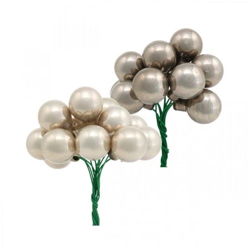 Floristik24 Mini Christmas bauble cream, gray mirror berries glass Ø20mm 140p