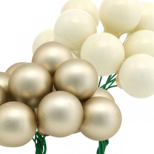 Product Mini Christmas ball cream, beige mirror berries Ø20mm 140pcs