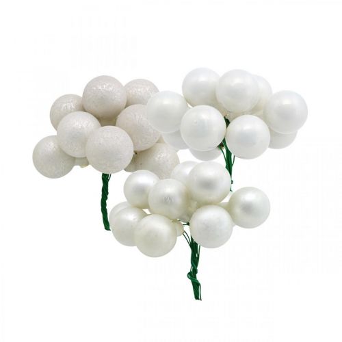 Floristik24 Mini Christmas ball white marbled mirror berries Ø20mm 140p