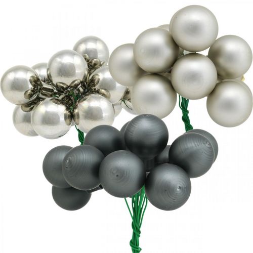 Mini Christmas balls silver, anthracite mirror berries Ø25mm 140 pcs