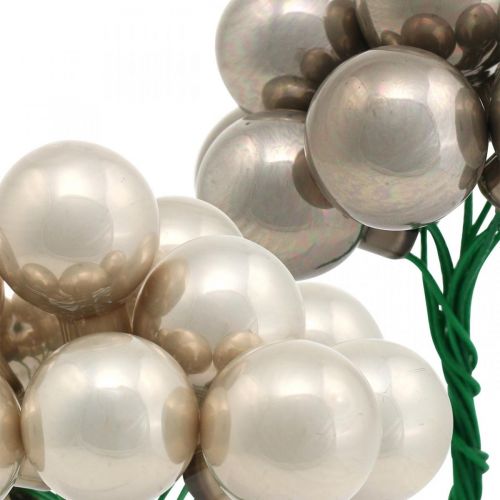 Floristik24 Mini Christmas bauble cream, gray mirror berries glass Ø20mm 140p