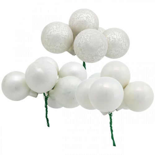 Floristik24 Mini Christmas ball white mirror berries glass Ø40mm mix 32pcs