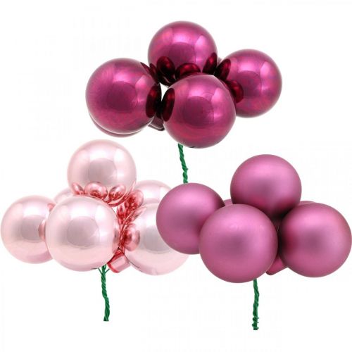 Floristik24 Mini Christmas Ball Pink Mirror Berries Glass Ø40mm Mix 32pcs
