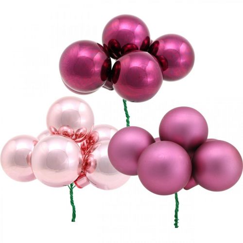 Floristik24 Mini Christmas ball pink mirror berries glass Ø40mm mix 32pcs