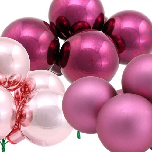 Product Mini Christmas ball pink mirror berries glass Ø40mm mix 32pcs