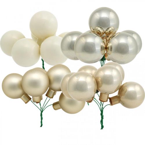 Floristik24 Mini Christmas balls cream, beige mirror berries Ø40mm 32pcs