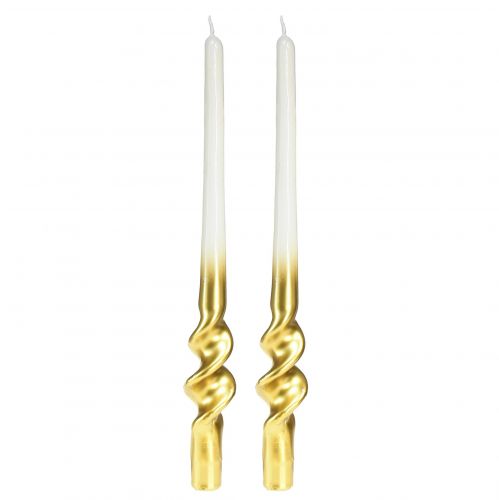 Floristik24 Twisted candles white gold spiral candles Ø2cm H30cm 2pcs