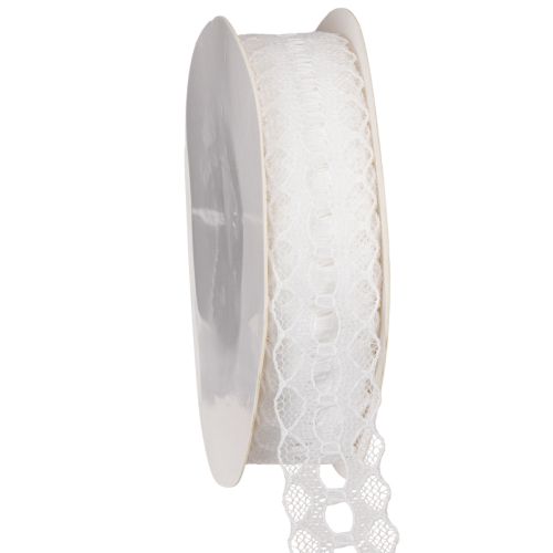 Cotton Lace Ribbon with Delicate Border 25mm x 10m White