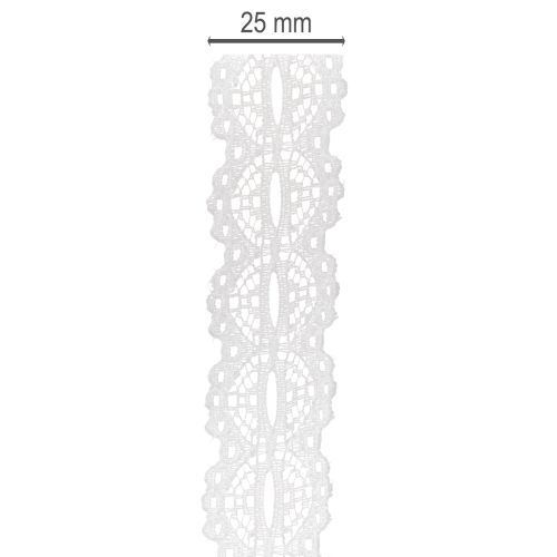 Cotton Lace Ribbon on Roll 25mm x 10m for DIY and Decorations, White | Floristik24.co.uk