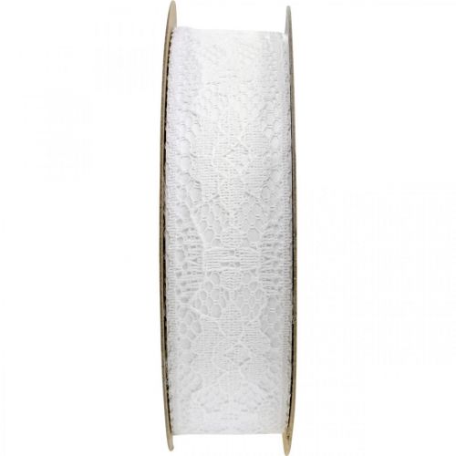 Floristik24 Lace ribbon white, wedding decoration, decorative ribbon flower pattern W25mm L15m