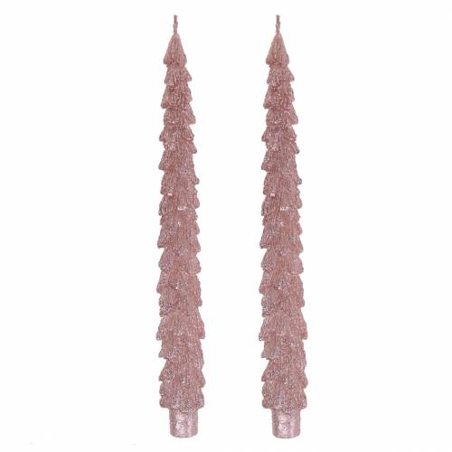 Floristik24 Pointed candles fir pink metallic 30mm × 260mm 2pcs