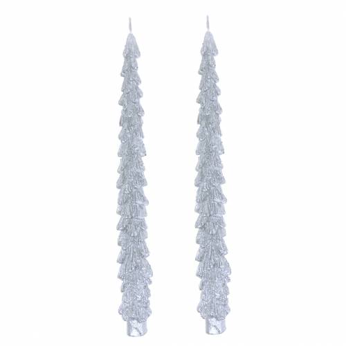 Floristik24 Tapered candles fir silver 30mm × 260mm 2pcs