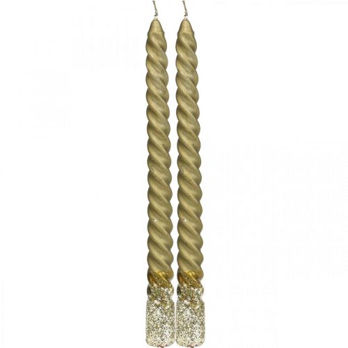 Floristik24 Taper Candles Twisted Candles Spiral Candles Gold 24cm 2 Pcs