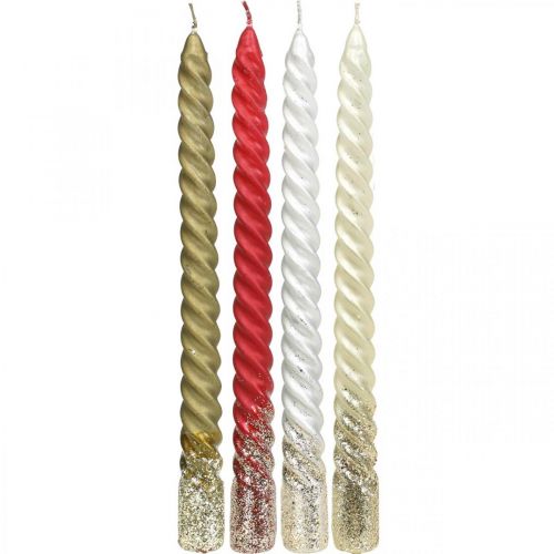 Floristik24 Taper candles Twisted candles 24cm 2pcs Different colours