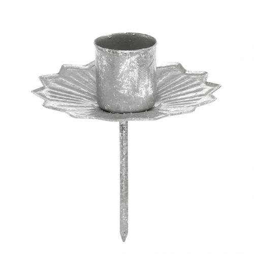 Floristik24 Pointed candle holder for sticking, Advent decoration, candlestick silver, antique look Ø7cm